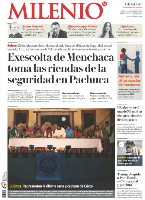 Portada de Milenio Hidalgo del viernes, 3 de abril de 2026