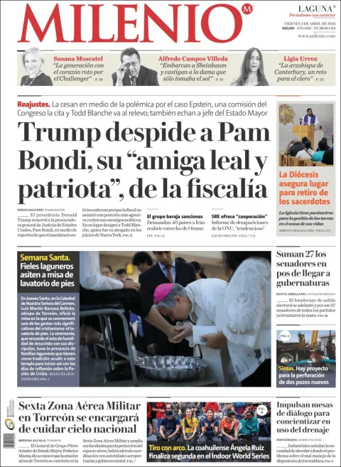 Portada de Milenio Laguna del viernes, 3 de abril de 2026