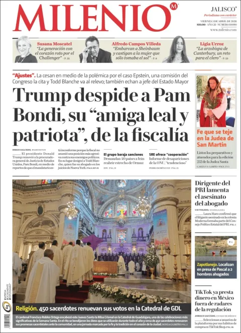 Portada de Milenio Jalisco del viernes, 3 de abril de 2026