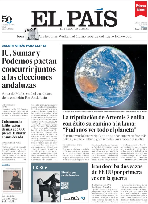 Portada de El Pais del sábado, 4 de abril de 2026