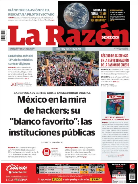Portada de La Razon del sábado, 4 de abril de 2026