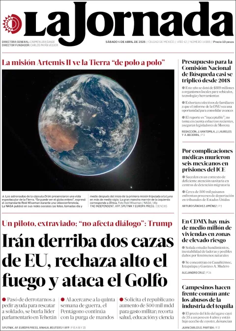 Portada de La Jornada del sábado, 4 de abril de 2026
