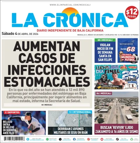 Portada de La Cronica del sábado, 4 de abril de 2026