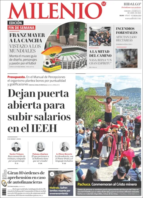 Portada de Milenio Hidalgo del sábado, 4 de abril de 2026