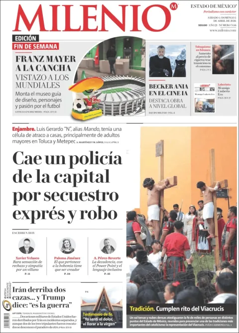 Portada de Milenio Edo de Mexico del sábado, 4 de abril de 2026