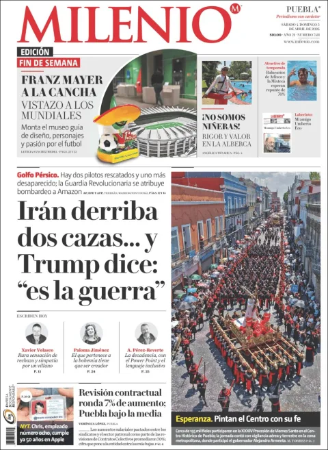 Portada de Milenio Puebla del sábado, 4 de abril de 2026