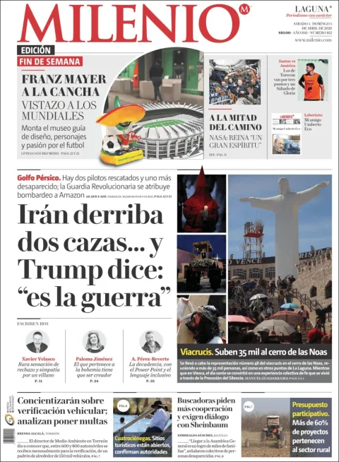 Portada de Milenio Laguna del sábado, 4 de abril de 2026