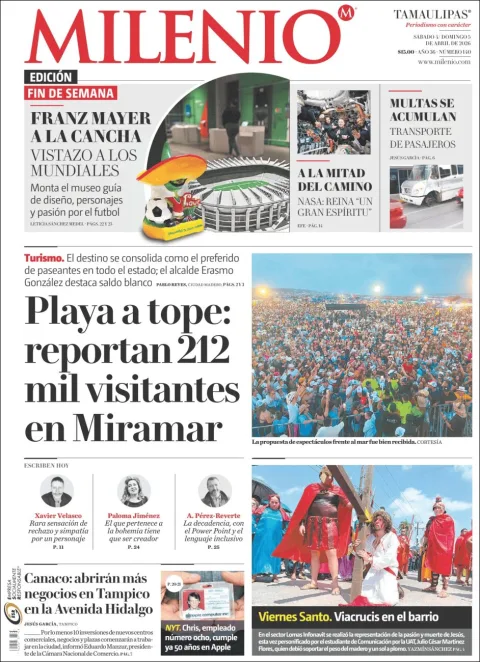 Portada de Milenio Tamaulipas del sábado, 4 de abril de 2026