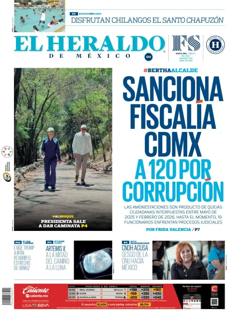 Portada de El Heraldo de Mexico del domingo, 5 de abril de 2026