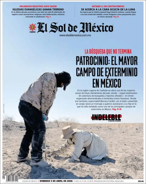Portada de El Sol de Mexico del domingo, 5 de abril de 2026