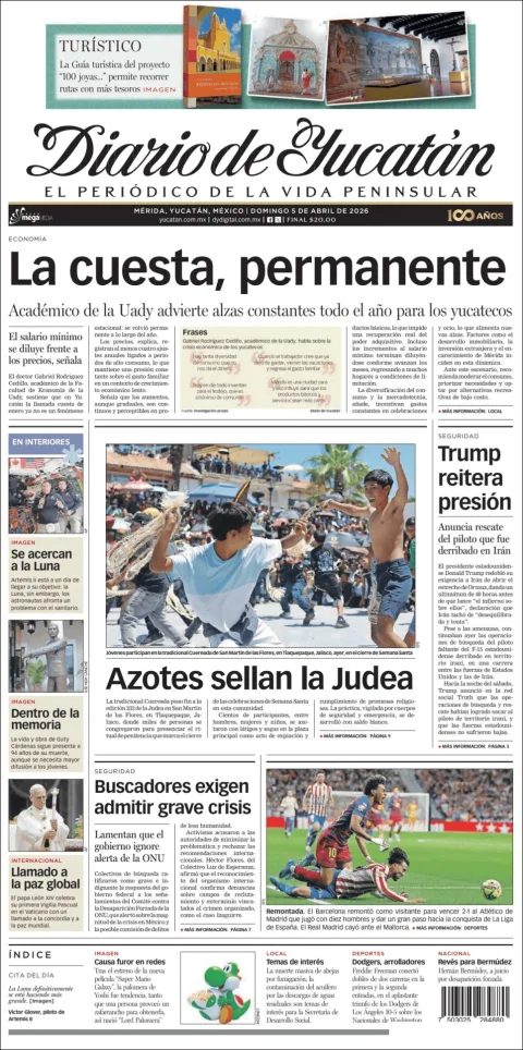 Portada de Diario de Yucatán del domingo, 5 de abril de 2026