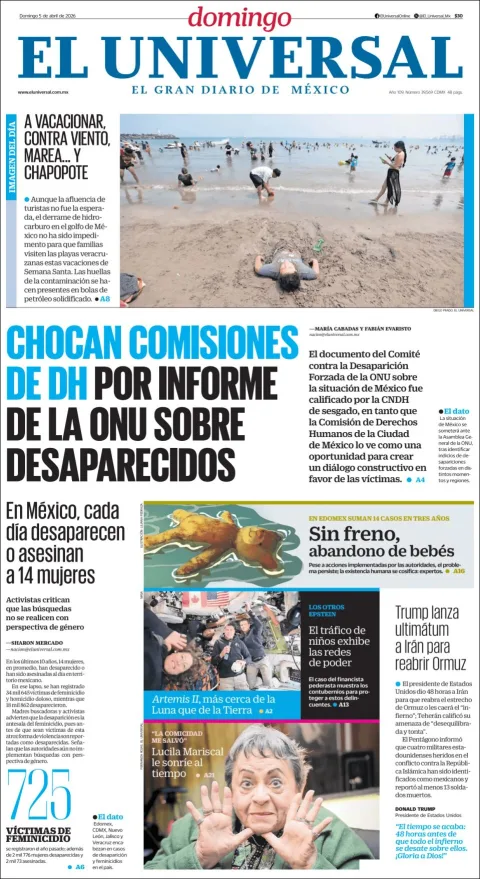 Portada de El Universal del domingo, 5 de abril de 2026