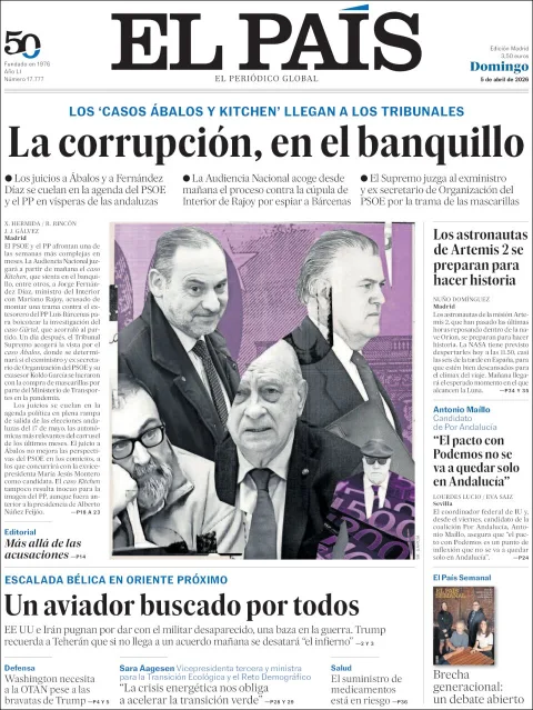Portada de El Pais del domingo, 5 de abril de 2026