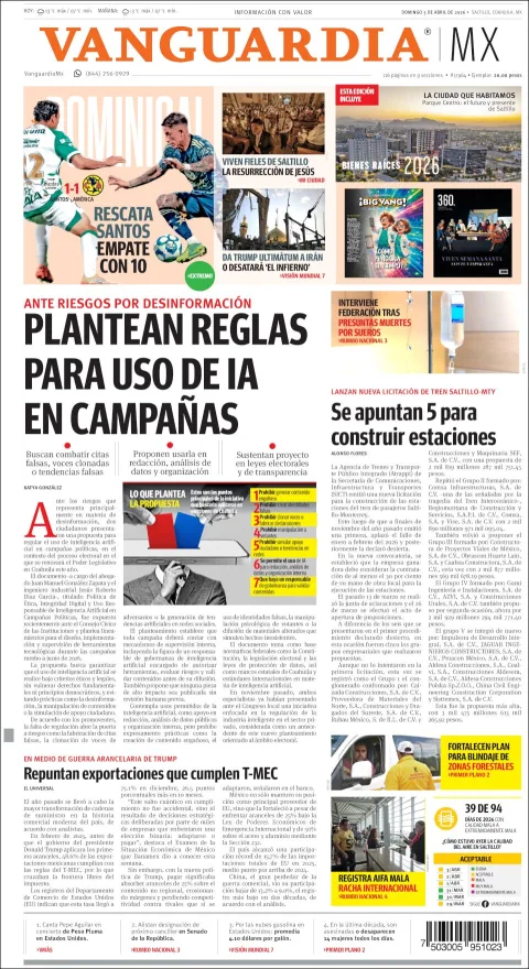Portada de Vanguardia del domingo, 5 de abril de 2026