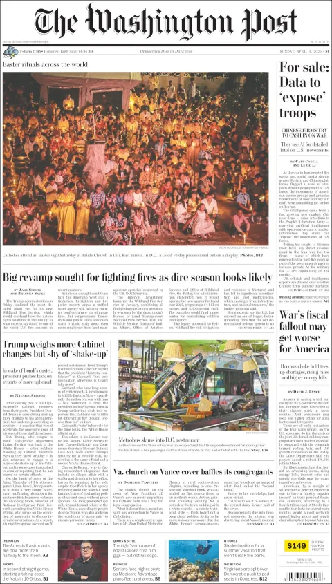 Portada de The Washington Post del domingo, 5 de abril de 2026