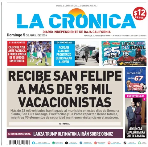 Portada de La Cronica del domingo, 5 de abril de 2026