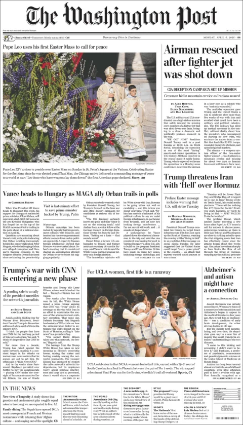 Portada de The Washington Post del lunes, 6 de abril de 2026