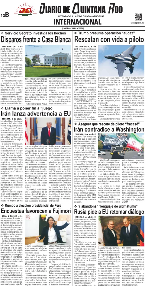Portada de Diario de Quintana Roo (contra Portada) del lunes, 6 de abril de 2026