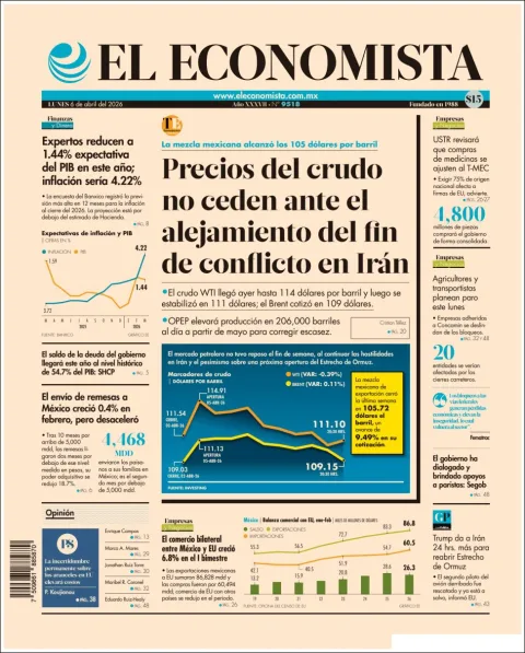Portada de El Economista del lunes, 6 de abril de 2026
