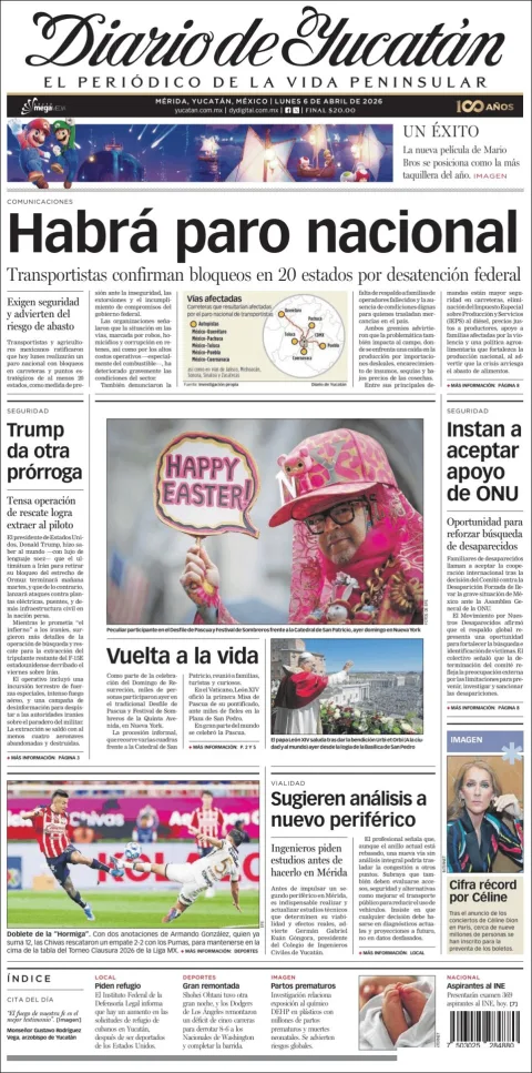 Portada de Diario de Yucatán del lunes, 6 de abril de 2026