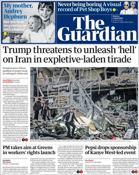 Portada de The Guardian (reino Unido) del lunes, 6 de abril de 2026