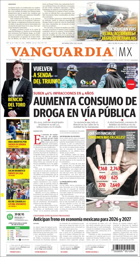 Portada de Vanguardia del lunes, 6 de abril de 2026