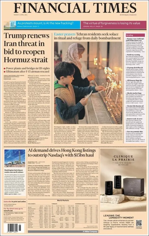 Portada de Financial Times del lunes, 6 de abril de 2026