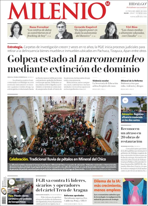 Portada de Milenio Hidalgo del lunes, 6 de abril de 2026