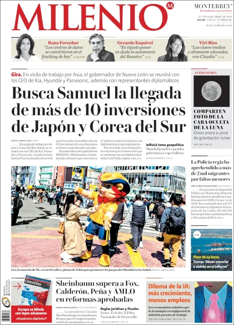 Portada de Milenio Edo de Mexico del lunes, 6 de abril de 2026