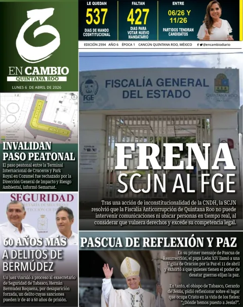 Portada de En Cambio - Quintana Roo (contraportada) del lunes, 6 de abril de 2026
