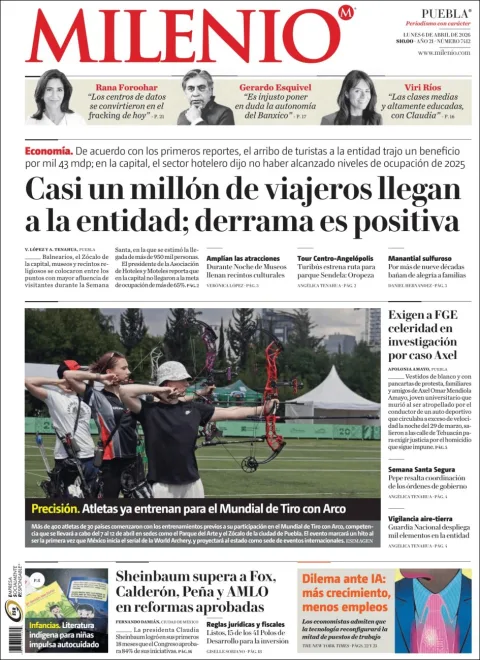 Portada de Milenio Puebla del lunes, 6 de abril de 2026