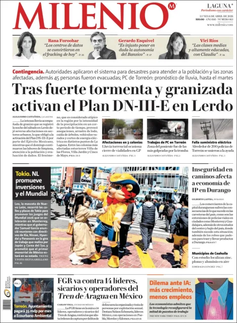 Portada de Milenio Laguna del lunes, 6 de abril de 2026