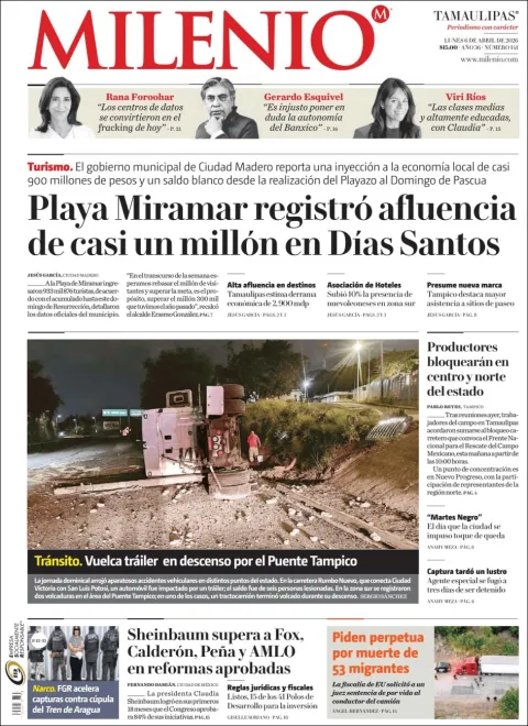 Portada de Milenio Tamaulipas del lunes, 6 de abril de 2026