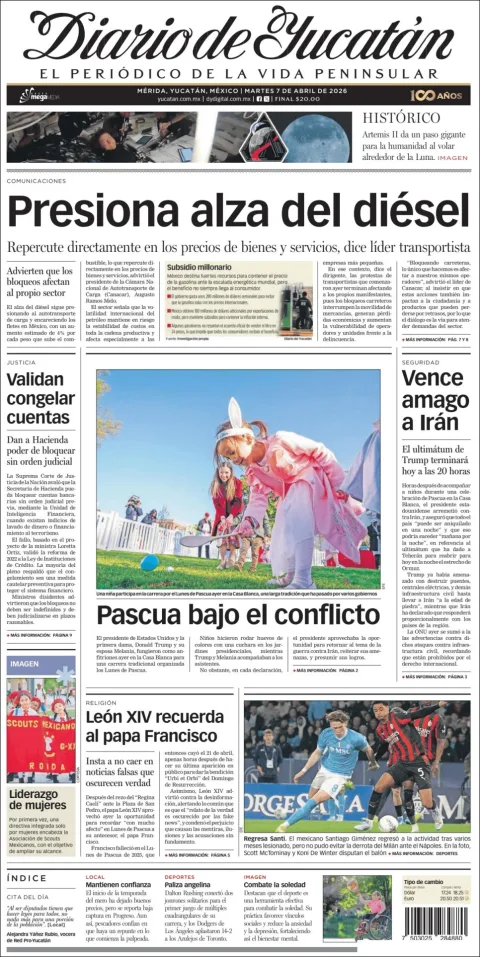 Portada de Diario de Yucatán del martes, 7 de abril de 2026