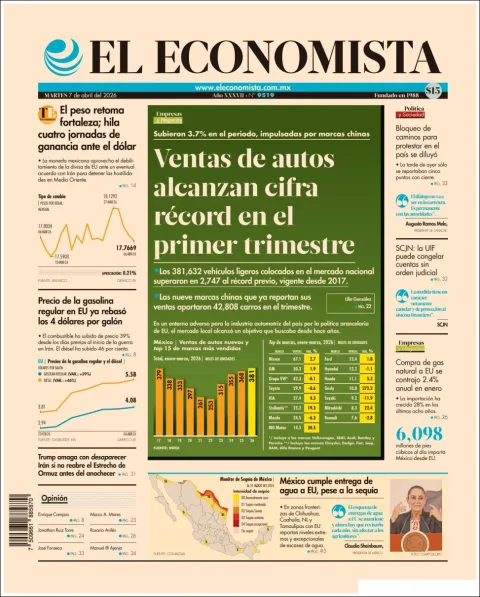 Portada de El Economista del martes, 7 de abril de 2026