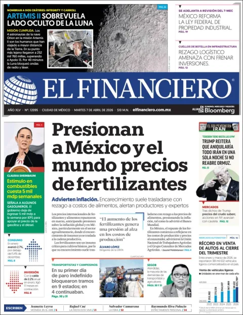 Portada de El Financiero del martes, 7 de abril de 2026