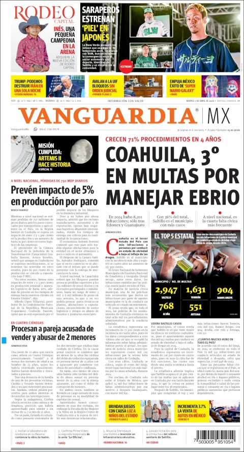 Portada de Vanguardia del martes, 7 de abril de 2026
