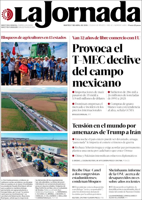 Portada de La Jornada del martes, 7 de abril de 2026