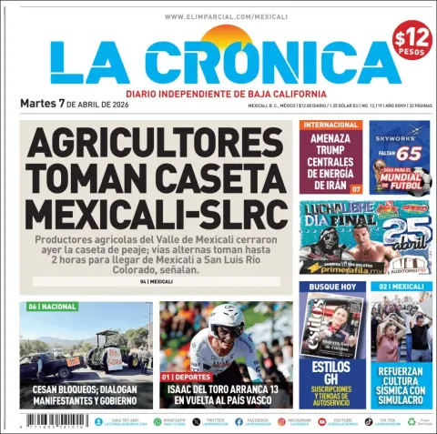 Portada de La Cronica del martes, 7 de abril de 2026