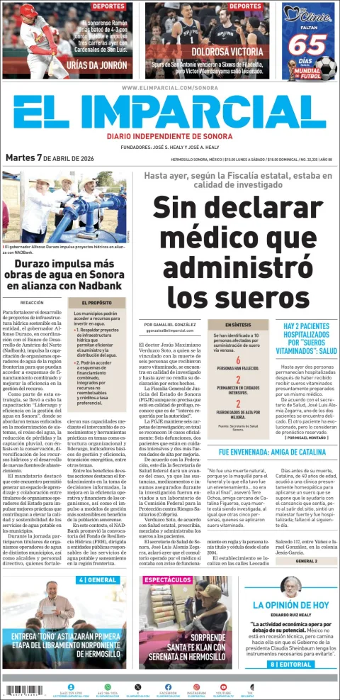Portada de El Imparcial del martes, 7 de abril de 2026