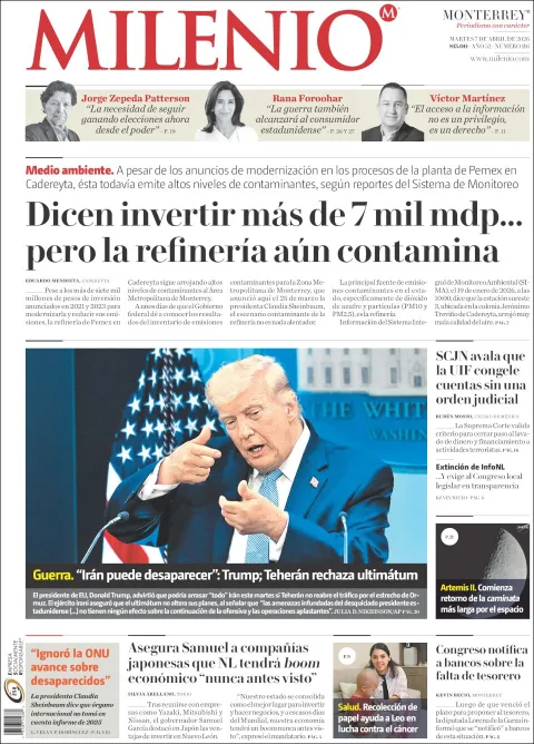 Portada de Milenio del martes, 7 de abril de 2026
