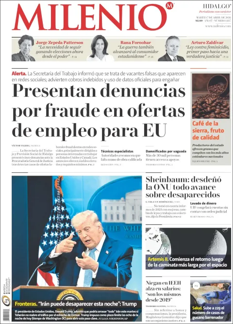 Portada de Milenio Hidalgo del martes, 7 de abril de 2026