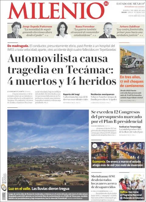 Portada de Milenio Edo de Mexico del martes, 7 de abril de 2026
