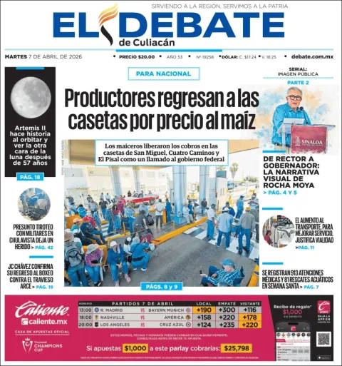Portada de El Debate de Culiacan del martes, 7 de abril de 2026