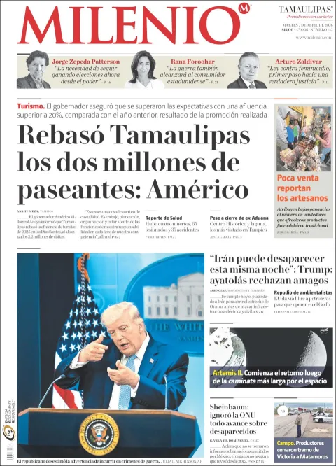 Portada de Milenio Tamaulipas del martes, 7 de abril de 2026