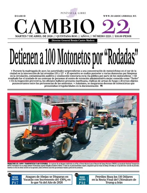 Portada de Diario Cambio 22 (contraportada) del martes, 7 de abril de 2026
