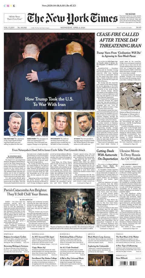 Portada de The New York Times (national) del miércoles, 8 de abril de 2026