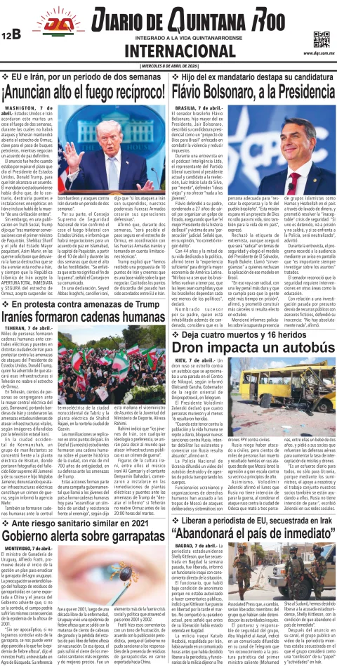 Portada de Diario de Quintana Roo (contra Portada) del miércoles, 8 de abril de 2026