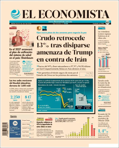 Portada de El Economista del miércoles, 8 de abril de 2026