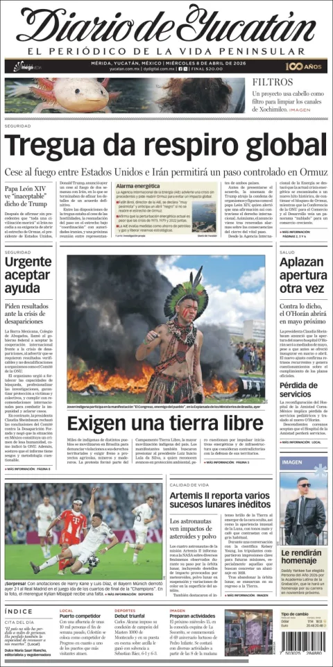 Portada de Diario de Yucatán del miércoles, 8 de abril de 2026